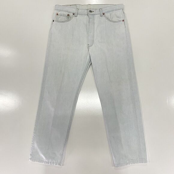 VTG 90’s Levi’s 501 White Straight Denim Blue Jeans Distressed Actual Size 34x28 - Picture 1 of 11